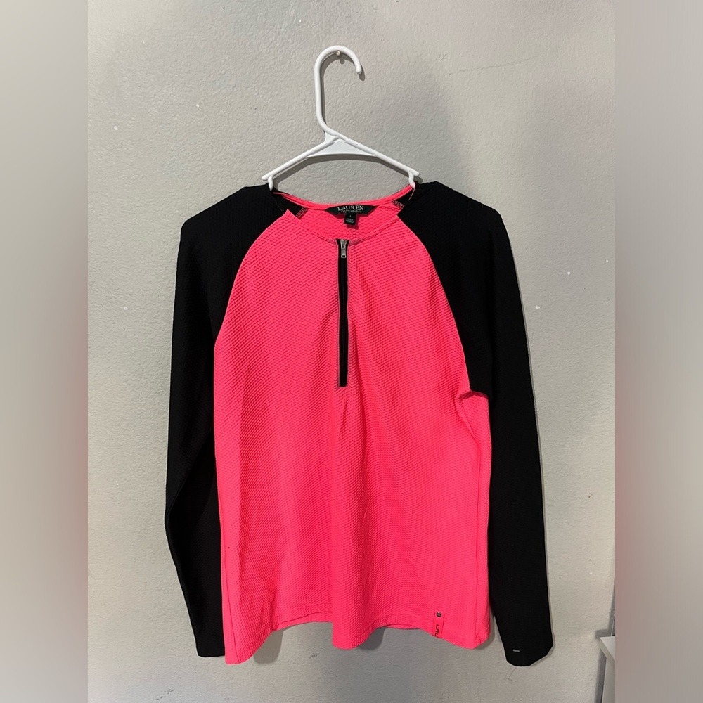 Lauren Ralph Lauren Long Sleeve Zip Waffle Fabric Athletic Top Women Large Pink